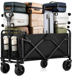 lot 1053 image: Max Sports Collapsible Wagon Cart Foldable 37 L 350bs Capacity, Heavy Duty Beach Wagon, Shopping Carts with Wheels for Grocery, Camping, Shopping, Fishing, Garden Cart - Retail $43
