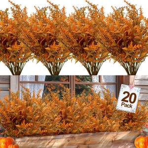 lot 1070 image: TURNMEON 10 Bundles Artificial Fall Flowers for Outdoors Fall Decorations, UV Resistant Artificial Lavender Plastic Flowers Faux Fall Plants Fake Mums Autumn Thanksgiving Decor Porch Home Gardens - Retail $14