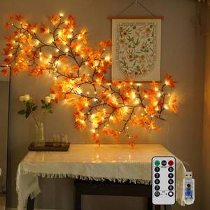 lot 1077 image: H-Wniniai Enchanted Vines for Home Decor, Birch Fall Garland Christmas Decor with Maple Leave, 144 LED 6FT 8 Modes Indoor Decor Artificial Plants Tree Lights Walls Bedroom Living Room - Retail $26,371