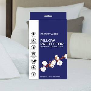 lot 1080 image: Protect-A-Bed, Premium Cotton Terry Pillow Protector, Zippered, Waterproof, 1-Pack, Standard Size - Retail $16