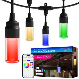 lot 1085 image: Enbrighten Vibe Modern Outdoor String Lights, 24ft, 12 RGBWIC Acrylic Bulbs, Weatherproof, Perfect for Gameday, Holidays, and More, Smart App Control, Compatible with Alexa, Google Home, 84014 - Retail $99