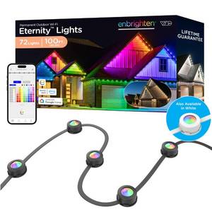 lot 1086 image: Enbrighten Vibe Eternity Permanent Outdoor Lights for House, 100 Feet, 72 RGBWIC LEDs, Close Spacing, 33lm, Color Changing, Christmas, Eave Lighting, Smart App, Works with Alexa, Google Home, 82730 - Retail $170