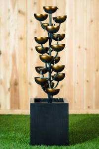 lot 1092 image: Hi-Line Gift Ltd Fountain-Zinc Metal Multi Level Cups, 66 Tall, Multi,  - Retail $233