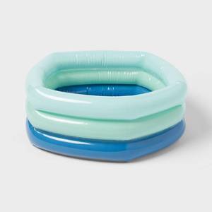 lot 1109 image: 5.91 x 1.97 x 7.87 Mini 3 Ring Pool 43 gal Oval Kiddie Pool Blue - Sun Squad Inflatable Kids Pool - Retail $5