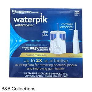lot 1131 image: Waterpik Cordless Enhance 3000  Ultra Plus Water Flosser Combo  Electric Dental Irrigator Set with Multiple Tips  Adjustable Pressure  Portable & Countertop Oral Care System - Retail $100