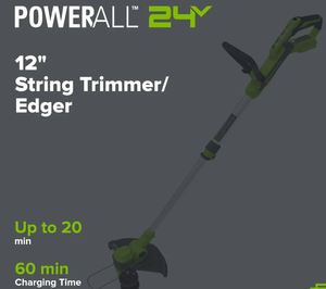 lot 1136 image: Greenworks 24V Cordless Weed Eater, tool only, no battery, missing shield - Retail $140