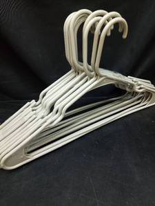 lot 1145 image: (13) White Plastic Clothes Hangers Set - Retail $10