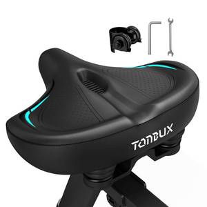 lot 1215 image: TONBUX Extra Wide Bike Seat for Men & Women, Comfortable Bike Seat Cushion for Women Comfort, Large Bicycle Seat for Ebike, Stationary, Commuter, Cruiser Bike - Retail $35