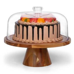 lot 1235 image: Bellsal Acacia Wood Cake Stand with Clear Acrylic Lid Dome Cover, Cake Plate with Dome, Cake Display Stand with Cover, Cake Holder for Baking Gifts, Birthday Kitchen Party, Wedding, Natural - Retail $34