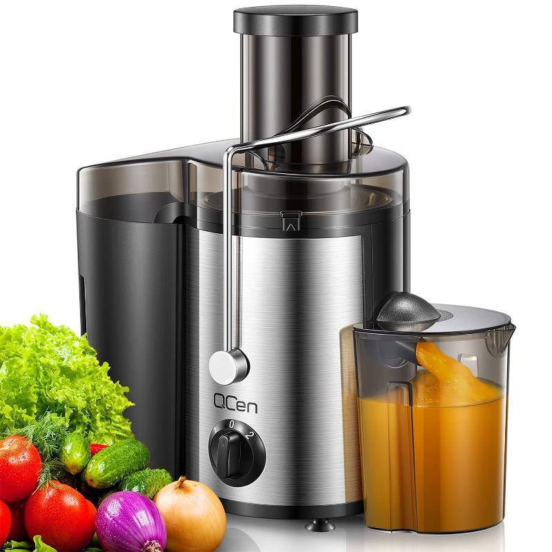 lot 2030 image: Qcen Juicer Machine, 500W Centrifugal Juicer Extractor with Wide Mouth 3 Feed Chute for Fruit Vegetable, Easy to Clean, Stainless Steel, BPA-free (Black) - Retail $42