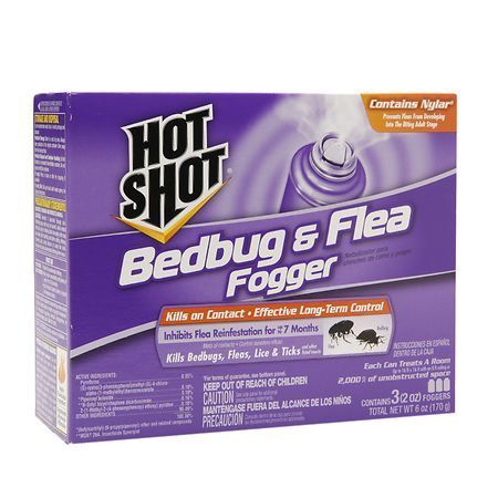 lot 2041 image: Hot Shot BedBug and Flea Indoor Fogger with Nylar  3 Count - Retail $13