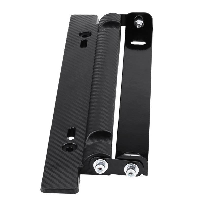 lot 2029 image: Universal Adjustable Carbon Fiber Car License Plate Frame Holder Mount Bracket, 180° Angle, ABS and Iron Material - Retail $12