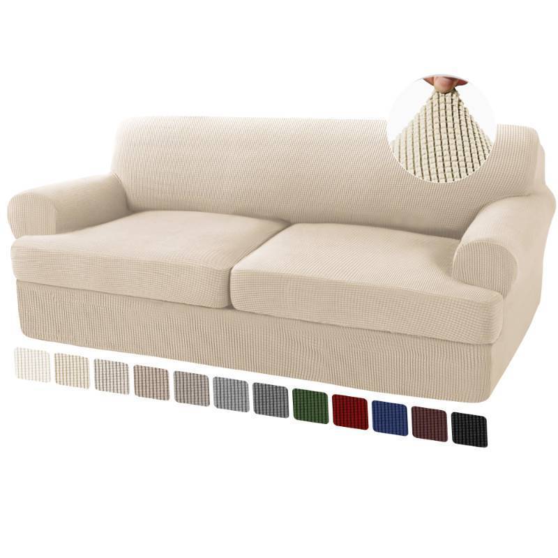 lot 2007 image: 3 Piece T Cushion Sofa Slipcovers Sofa Cover for T Cushion Sofa Couches Stretch Couch Cover Furniture Covers with 2 Individual T Cushion Covers, Washable (2 Cushion Sofa, Biscotti Beige) Retail $52.07