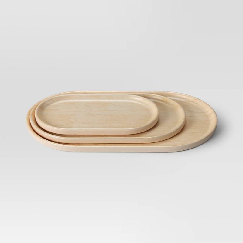 lot 2013 image: 3pk Bamboo Melamine Trays with Wood Decal Natural Wood - Room Essentials�� - Retail $10