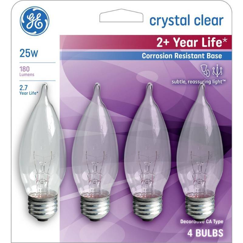 lot 2048 image: GE 4pk 25W Incandescent CA9 Light Bulbs Soft White - Retail $11