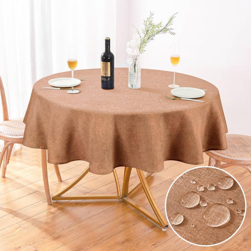 lot 2065 image: AUSSPVOCT Textured 60 Inch Round Tablecloth Up to 40 Tables, Waterproof Spill-Proof Wipeable Fall Table Cloth Wrinkle Free Circle Dining Table Cover for Kitchen Farmhouse Thanksgiving Party Retail $19