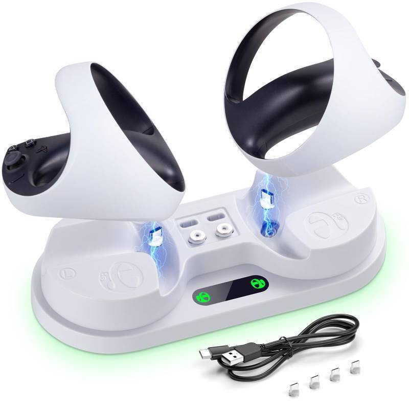 lot 2062 image: MAMPO PSVR 2 Controller Charging Station, PSVR2 Fast Charger with 4 Type-C Magnetic Ports, Intelligent Charging Protection PS VR2 Stand wtih LED Indicator, Type-C Charging Cable - Retail $25