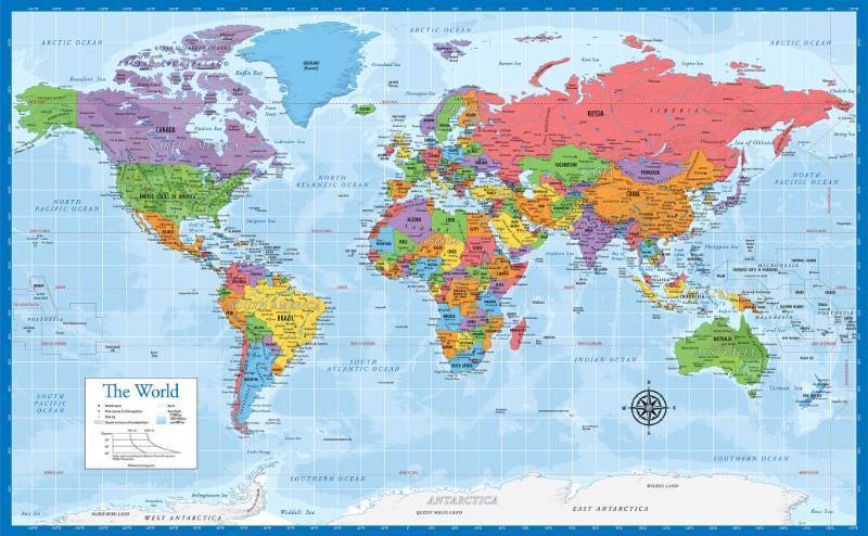 lot 2057 image: Laminated World Map Poster - Wall Chart Map of Earth - 18 x 29 (Blue) - Retail $10