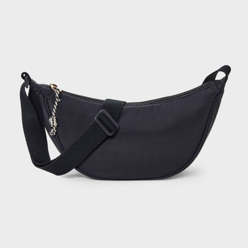 lot 2126 image: Essential Crescent Sling Crossbody Bag - Universal Thread�� Black Adjustable Strap, Recycled Nylon, Lightweight Design - Retail $15