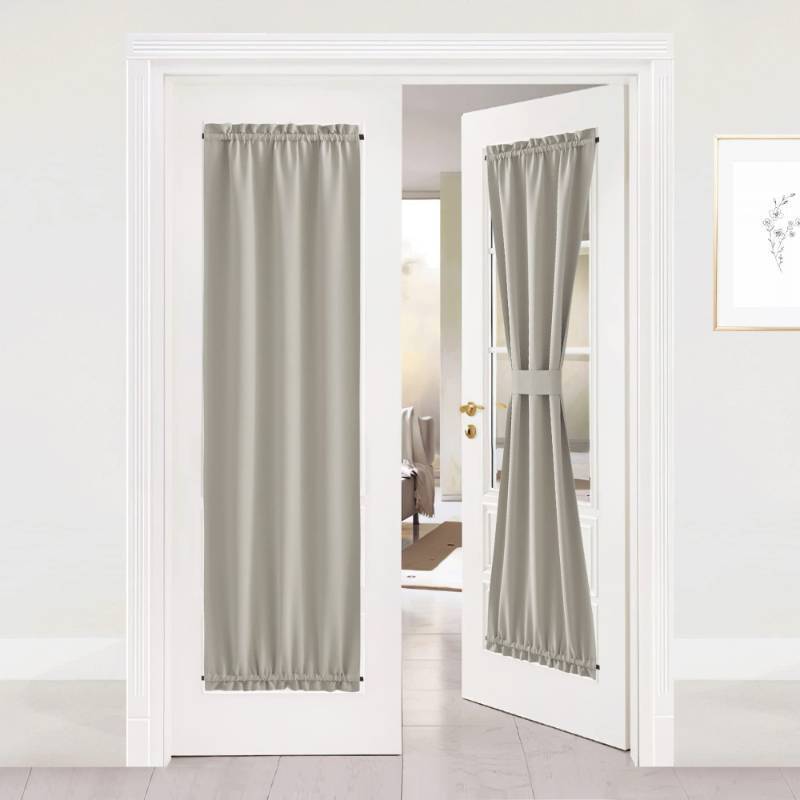 lot 2080 image: NICETOWN Door Curtains - Privacy Blackout French Door Curtains, 25 x 72 Inch Thermal Insulated Storm Door Curtains for Glass Window, Thermal Insulated Door Shade for Bedroom, 1 Panel, Natural Retail $21.24