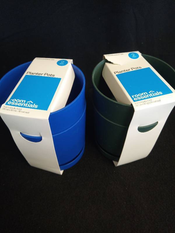 lot 2077 image: Room Essentials Basic Planter Pots Set 2Blue2Green - Retail $10
