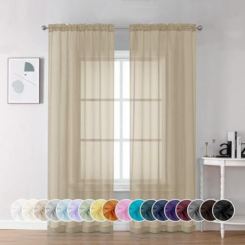 lot 2090 image: Chyhomenyc Taupe Sheer Curtains 84 Inch Length 2 Panels, Light Filtering Soft Airy Voile Rod Pocket Sheer Window Drapes for Bedroom Living Room, Each 42Wx84L Inches Retail $10