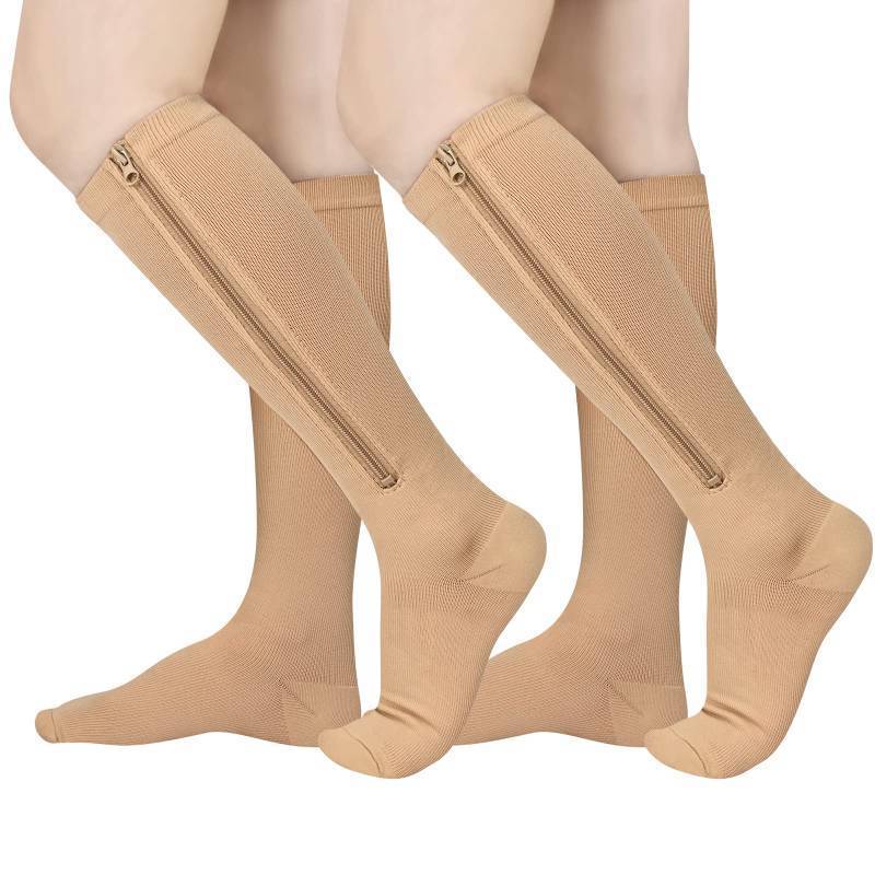lot 2139 image: 2 Pairs Zipper Compression Socks, 15-20 mmHg Closed Toe Compression Stocking with Zipper for Women and Men