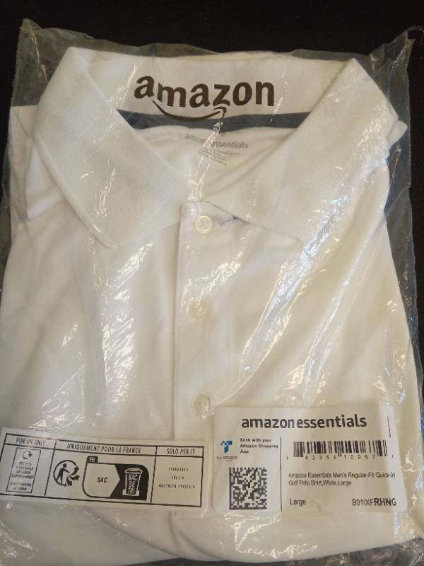 lot 2138 image: Essentials Mens Regular-fit Quick-dry Golf Polo, White, Size Large Hdo5