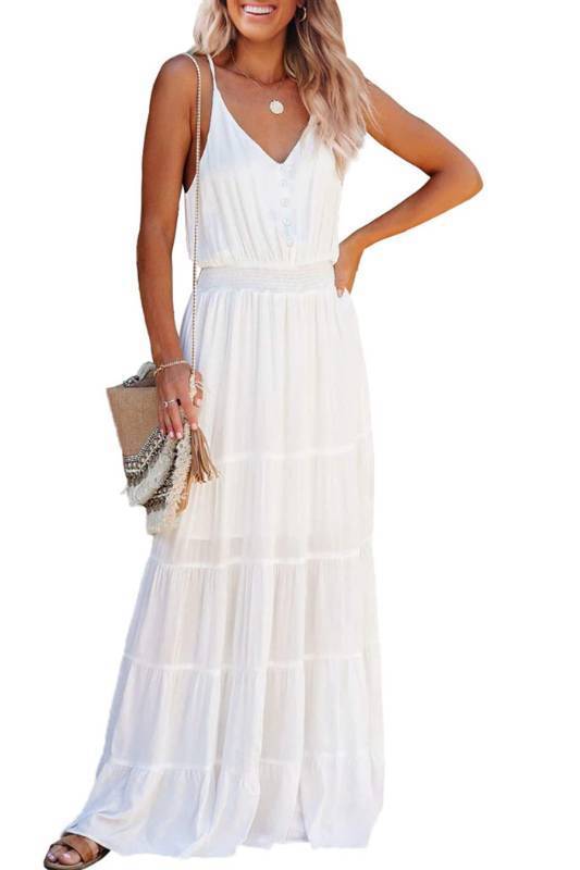 lot 2135 image: PRETTYGARDEN Womens Casual Summer Dress Spaghetti Strap Sleeveless High Waist Beach Long Maxi Sun Dresses (White,XX-Large)