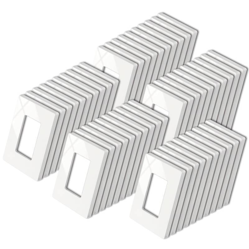lot 2116 image: 50 Pack BESTTEN 1 Gang Screwless Wall Plate, USWP4 Glossy Off White, Decorator Outlet Cover, Light Switch Face Plate, Decorative Receptacle Wallplate, H4.69�� x W2.91�� - Retail $56