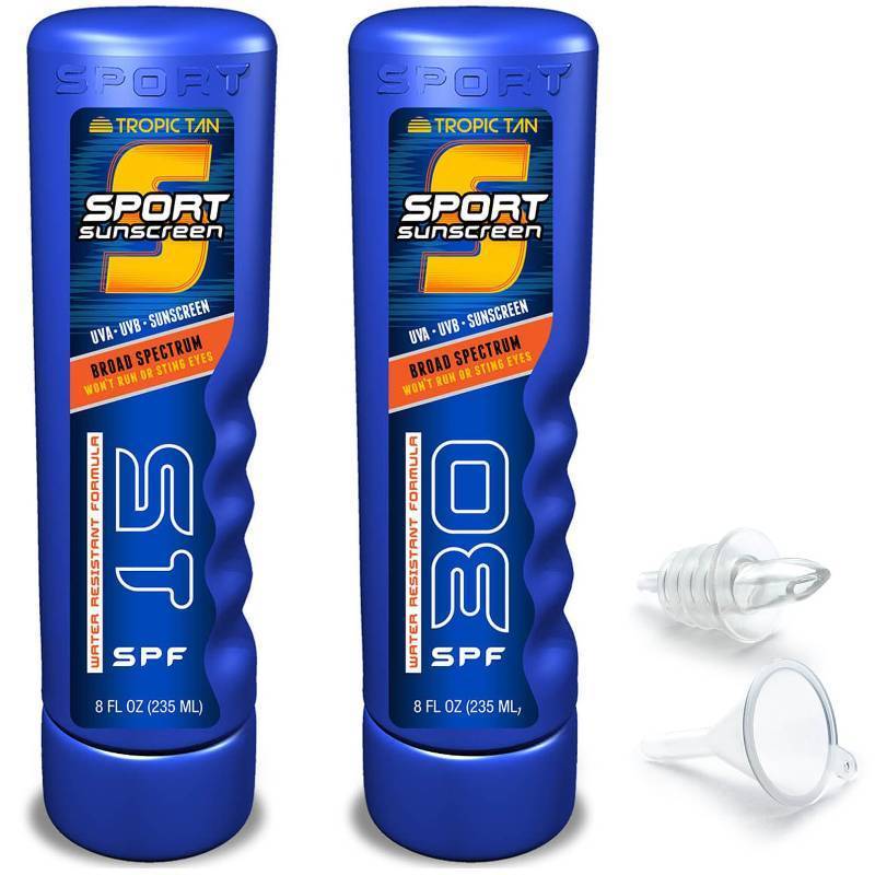 lot 2155 image: GoPong Sport Bottle Sunscreen Flask 2 Pack (16 oz Total) - Hidden Alcohol Travel Flasks - Secret Liquor Containers for Beaches, Cruises, and Sports Events �� Includes Funnel & Spout - Retail $12