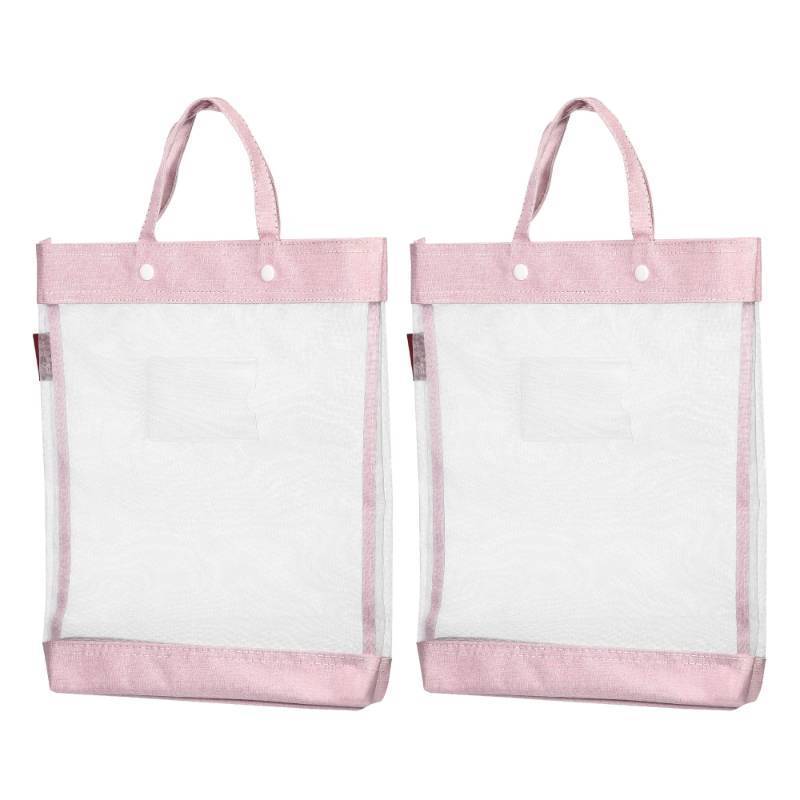 lot 2117 image: PATIKIL Nylon Document Bag with Handle, 2 Pack Mesh Transparent Handbag Files Tote Pouch for Office Business, Pink - Retail $16