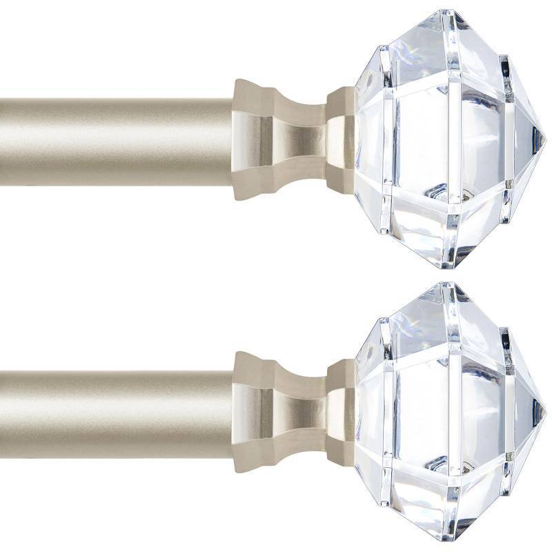 lot 2119 image: TONIAL 2 Pack Curtain Rods 32 to 58 Inch, Telescoping Splicing 34 Single Rods for Windows Decorative Drapery Rod with Acrylic Diamond Finial, Champagne Gold - Retail $30
