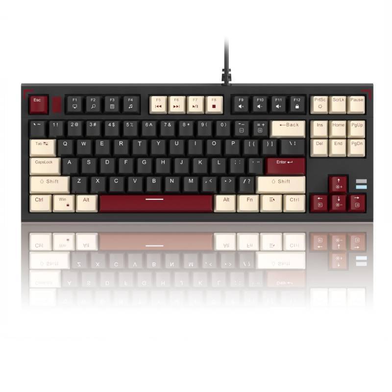 lot 2114 image: Compact 80% Mechanical Gaming Keyboard, Wired tkl Keyboard with Yellow Switches, Ergonomic Design Retro Style Gaming Keyboard with Rainbow Led Backlit for Windows PC Mac, Black White - Retail $29