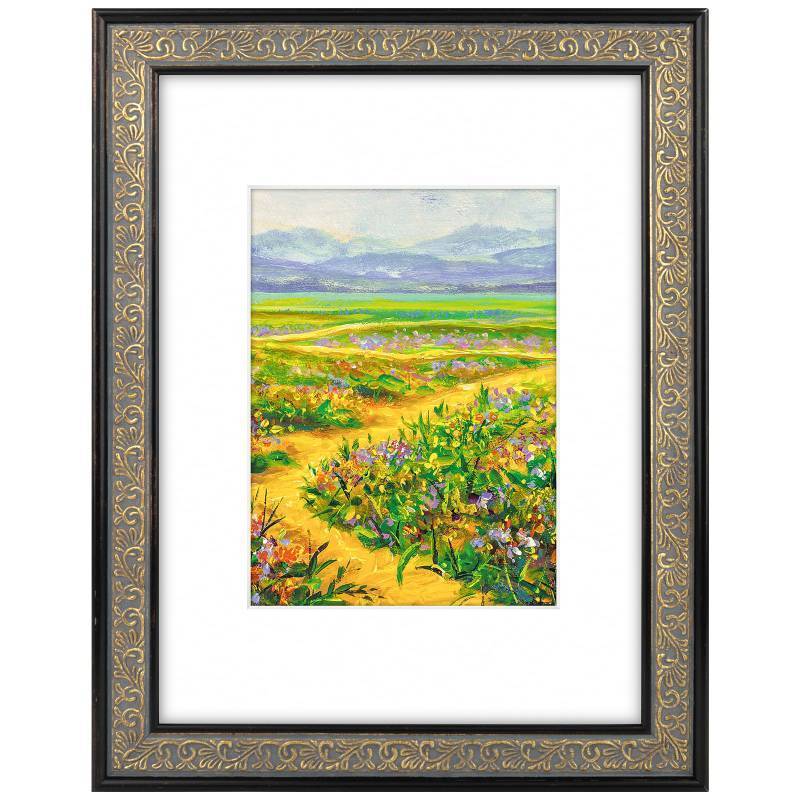 lot 2115 image: Golden State Art, 9X12 Vintage Photo Frame with White Mat for 6X8 Pictures or 9X12 Without Mat, Ornate Black and Gold Color - Retail $17