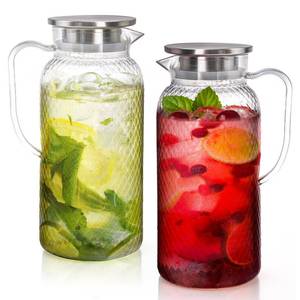 lot 444 image: Nicunom 2 Pack Plastic Pitcher 68 Oz, Clear Pitcher with Lid, Water Jug for Fridge, BPA-Free, Ice Tea Pitchers for Juice, Sangria, Lemonade, Milk, Coffee, Cold or Hot Beverages - Retail $22