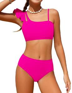 lot 446 image: Doumlop Girls Bathing Suit 14-16 Ruffle Girls Swimsuit Two Piece Bikini Size 14-16 Teens Swimwear Pink Bathing Suits Summer Beach Holiday - Retail $25