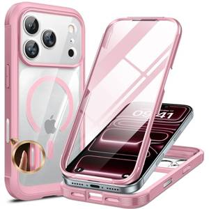 lot 447 image: Miracase for iPhone 17 Pro Max Case 6.9 Full-Body Phone Case with Built-in Glass Screen Protector& Full Camera Protector,Magnetic with MagSafe Drop Proof 17 ProMax Cover, Light Pink - Retail $28