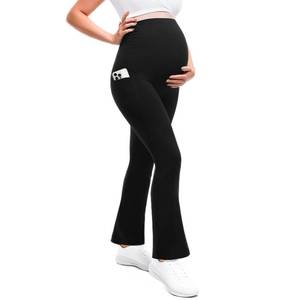 lot 453 image: Leafigure Maternity Flare Leggings with Pockets Over The Belly Yoga Pants for Workout Soft Pregnancy Activewear Black M - Retail $10