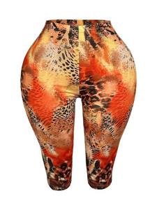 lot 454 image: RoseSeek Womens Y2K Leopard Mesh Cropped Leggings 34 Length Club Capri Pants Orange Large - Retail $27