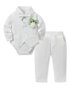 lot 465 image: SANMIO Baby Boy Baptism Outfit Baby Boy Suits Collared Dress ShirtVestTieCorsagePants Baby Christening Formal Outfits 5Pcs Sets - Retail $40