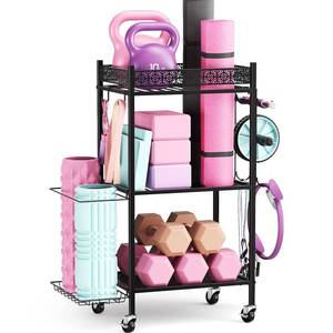 lot 469 image: VOPEAK Metal Storage Rack for Yoga Mats, Foam Rollers and Gym Equipment - Home Exercise and Fitness Gear Organizer - Retail $60