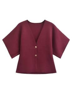 lot 472 image: Wanzetaly Womens Oversized Cardigans Short Sleeve Lightweight Button V Neck Casual Knit Sweater Outerwear (0570-WineRed-XL) - Retail $31