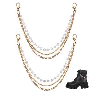 lot 473 image: 2PCS Boot Chains Jewelry for Women -20cm Shoe Accessories & Charms for Sneakers - 3-Layer Gold Pearl Boot Chains Decoration for Bag Handbags Keychain - Retail $7