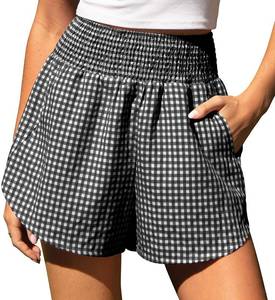lot 477 image: TARSE Womens Gingham Lounge Shorts High Waisted Summer Pajama Beach Casual Loose Fit Summer Shorts with Pockets(BlackWhitePlaid,XL) - Retail $15
