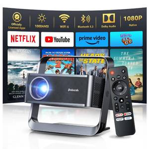 lot 478 image: Polocsh 4k Projector with WiFi and Bluetooth, Smart Projector with Auto Focus & Voice Control, Over 10,000 Apps Movie Home Theater Mini Portable Proyector For IndoorOutdoor (Gunmetal) - Retail $150