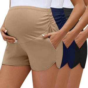 lot 479 image: RED, BLACK, AND NAVY Locoowai 3 Pack Womens Maternity Biker Shorts Pregnancy Shorts Pocket High Waisted Over Belly Running Athletic Bottom(Wine Red, Navy Blue, Black,Large)