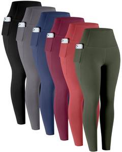 lot 498 image: LZYVOO Leggings with Pockets for Women, 6 Packs Soft High Waisted Tummy Control Workout Yoga Pants(BlackGrayNavyWineXRedJGreen-M) - Retail $46