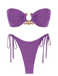 lot 510 image: ZAFUL Strapless Bikini Set for Women Sexy Tube Top High Cut Bathing Suit Mexico Bikini Swimsuit Beach Wear Purple L - Retail $40
