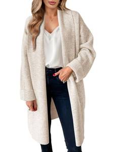 lot 520 image: Saodimallsu Womens Long Cardigan Sweaters Chunky Open Front Oversized Slouchy Knit Fall Trendy Coatigan Jackets Apricot - Retail $45